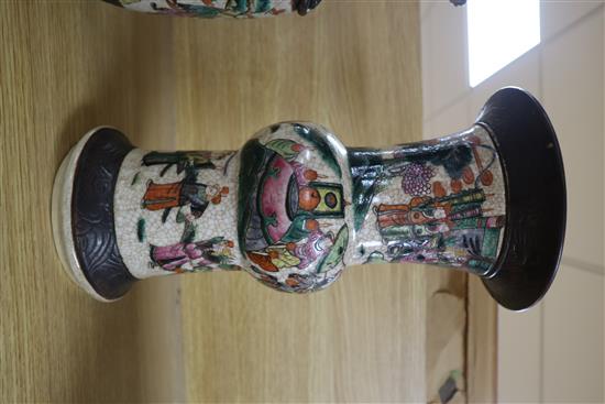 A Chinese gu form crackleware vase and a smaller vase tallest 34cm